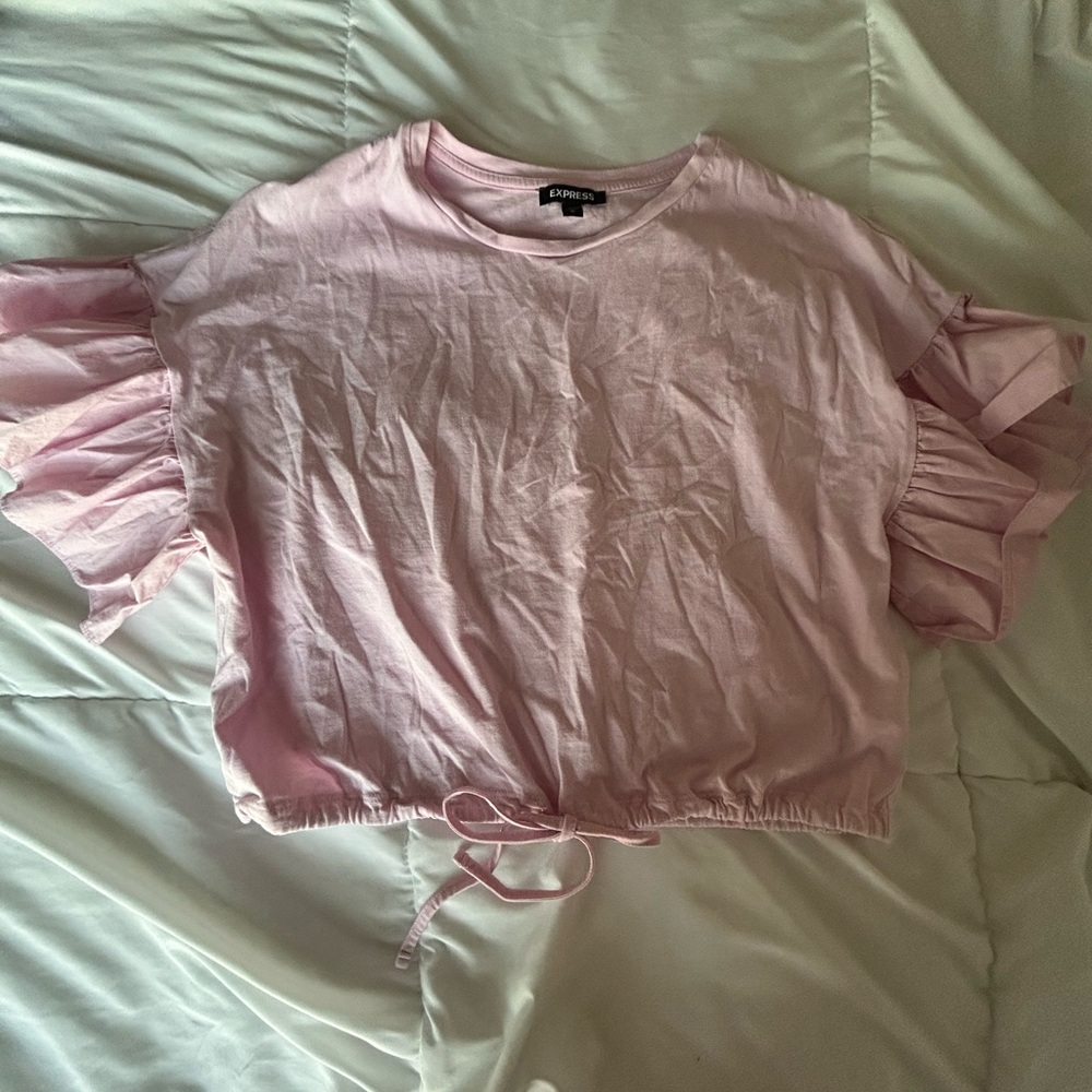 Express Pink Ruffled Sleeve Top
